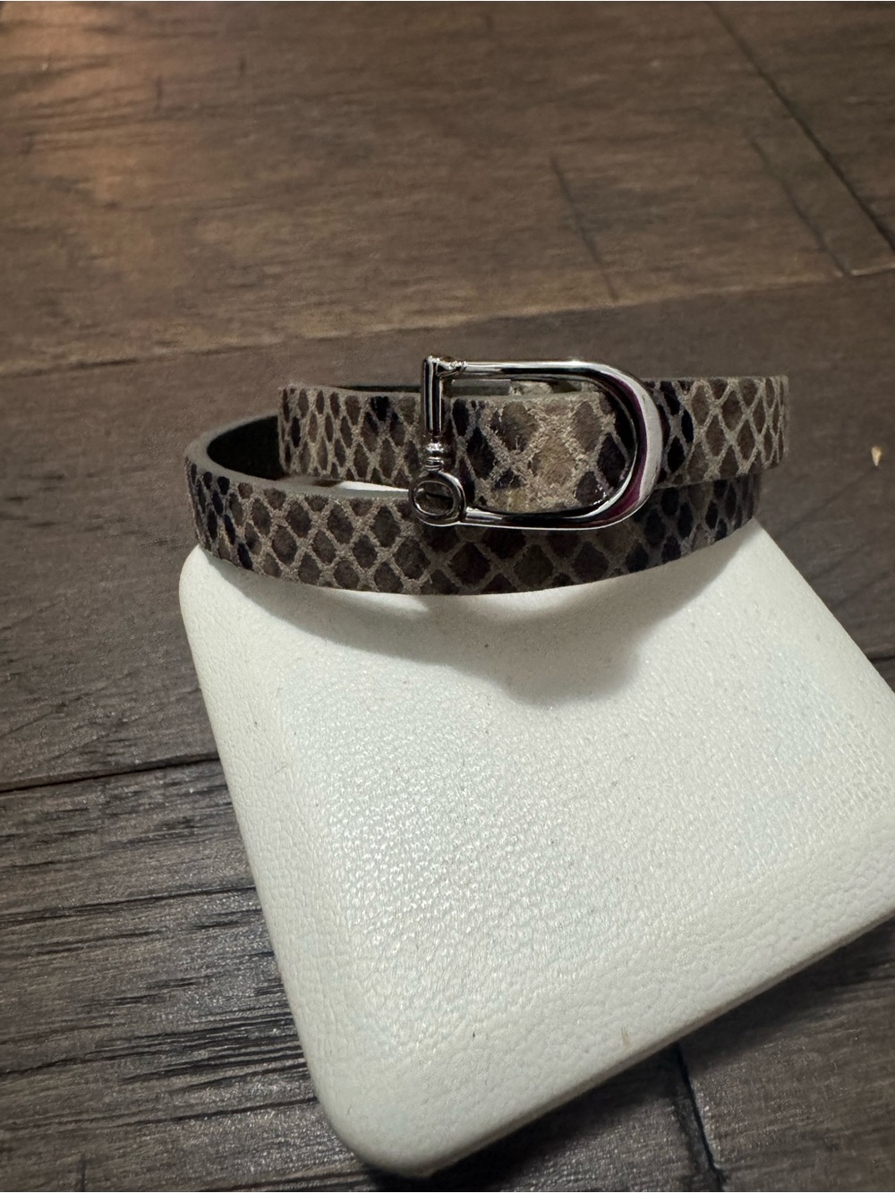 KEEP Collective Snake-Print Wrap Bracelet in Taupe/Black Reversible Dark Grey